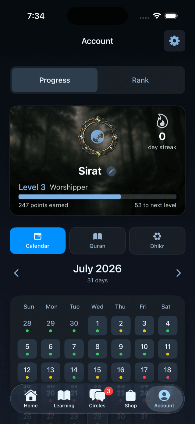 Worship calendar and progress